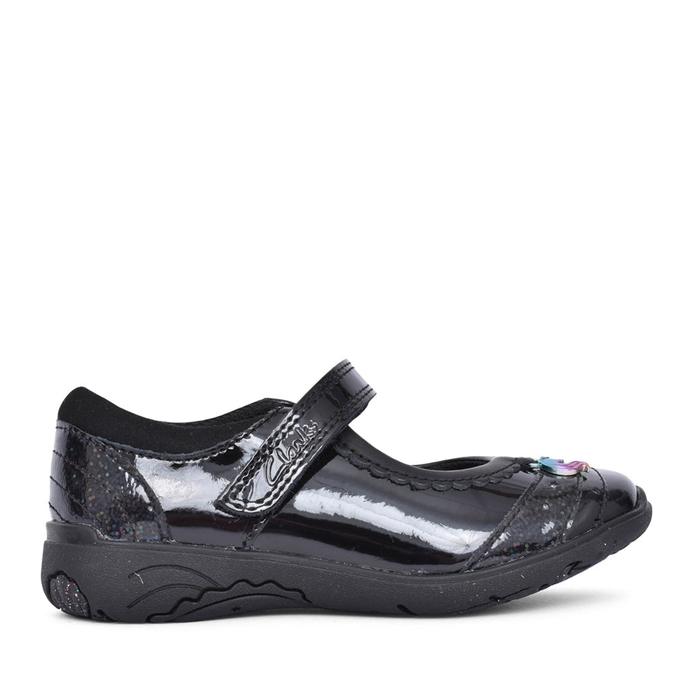 Girls Relda Spark Kids Black Patent Velcro Shoe In Kids G Fit