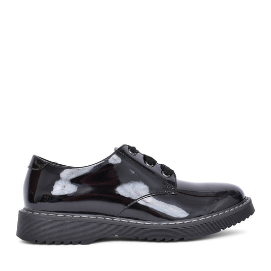Girls Impact Wide-fit Laced Shoe In Blk Patent