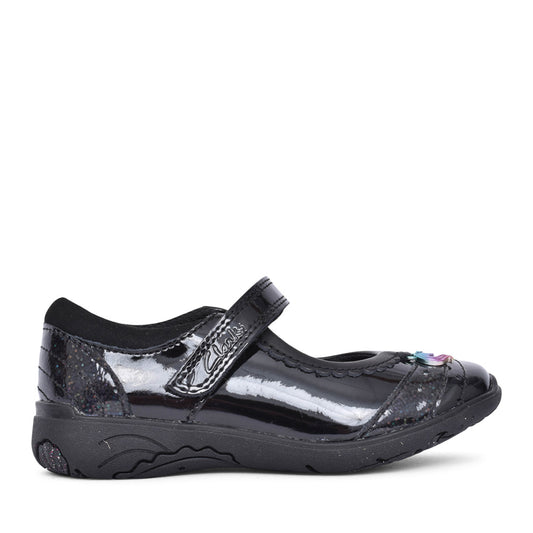Girls Relda Spark Kids Black Patent Velcro Shoe In Kids G Fit