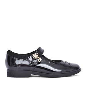 Girls Lock Magic K Black Patent Velcro Shoe In Kids G Fit