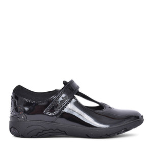 Girls Relda Gem Kids Black Patent T-bar Shoe In Kids F Fit