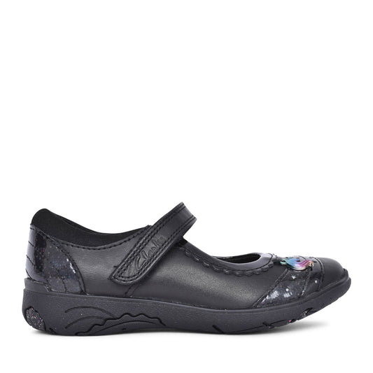 Girls Relda Spark Kids Black Leather Velcro Shoe In Kids G Fit