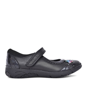 Girls Relda Spark Kids Black Leather Velcro Shoe In Kids F Fit