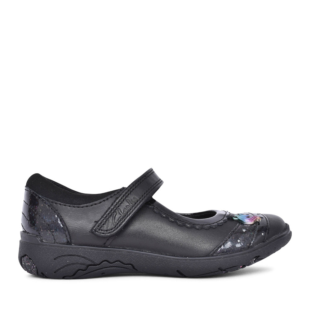 Girls Relda Spark Kids Black Leather Velcro Shoe In Kids H Fit