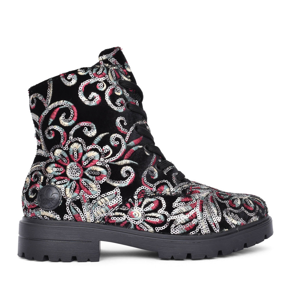 Ladies Z2841 Laced Ankle Boot In Black Multi