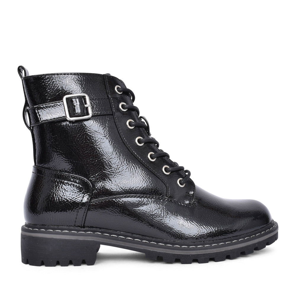 Ladies Parlour Glw030 Laced Ankle Boot In Blk Patent