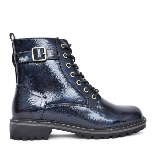 Ladies Parlour Glw030 Laced Ankle Boot In Navy Patent
