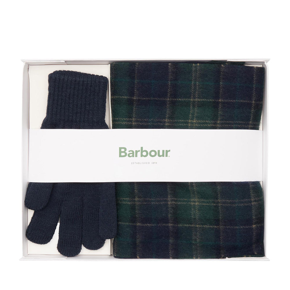 Mens Tartan Scarf And Glove Gift Set In Navy