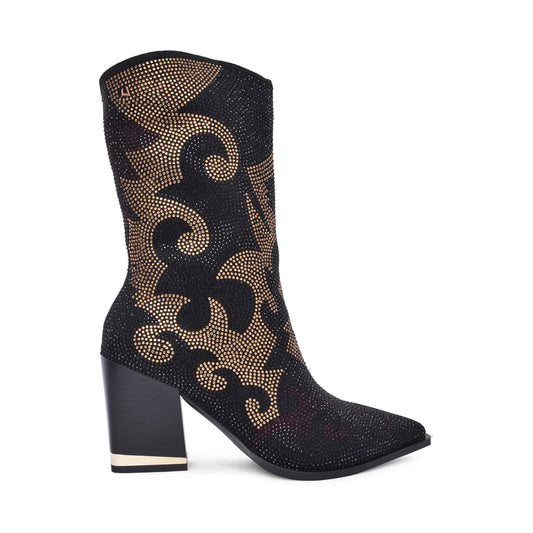 Ladies Through The Fire Block Heel Calf Boot In Black