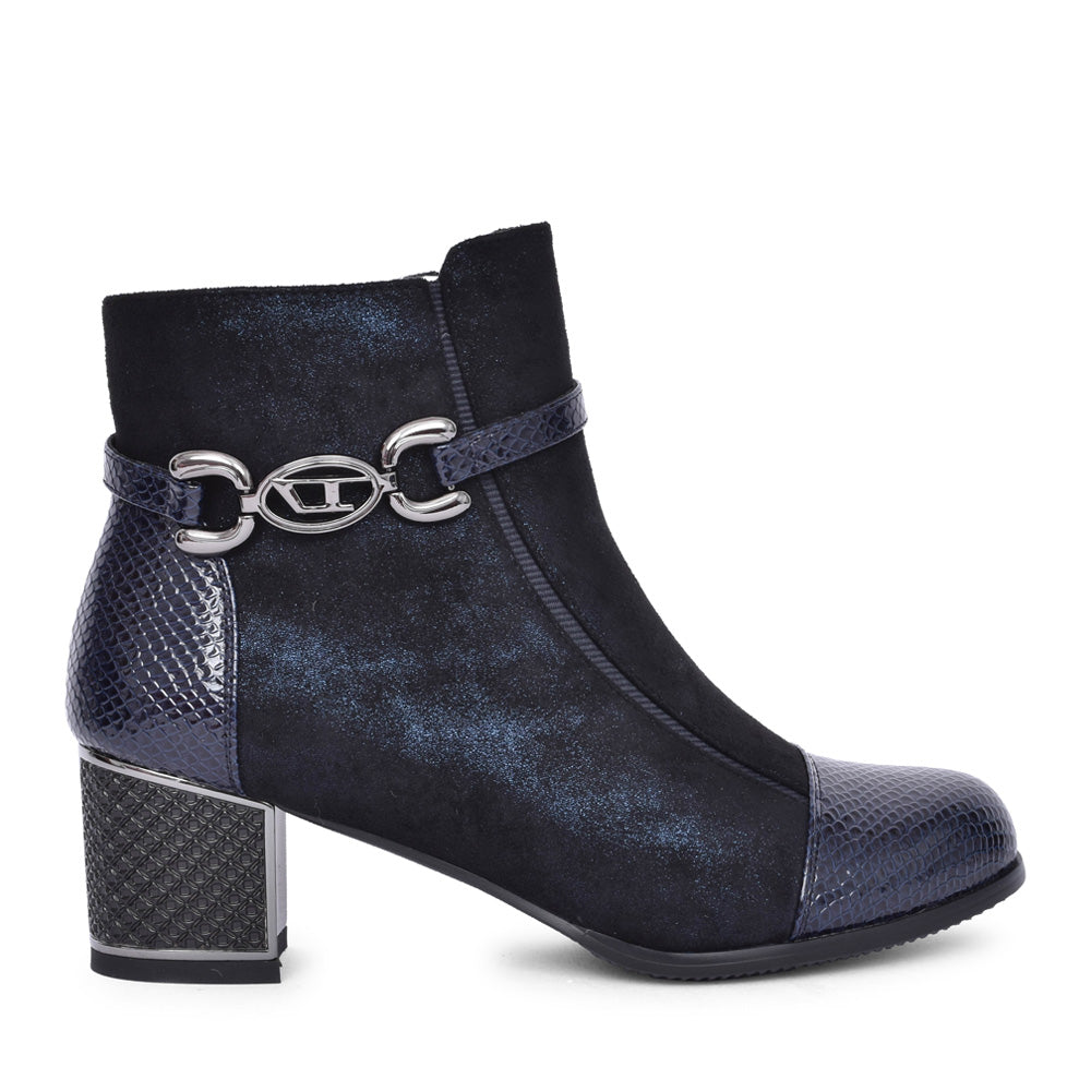 Ladies H213 Block Heel Ankle Boot In Navy