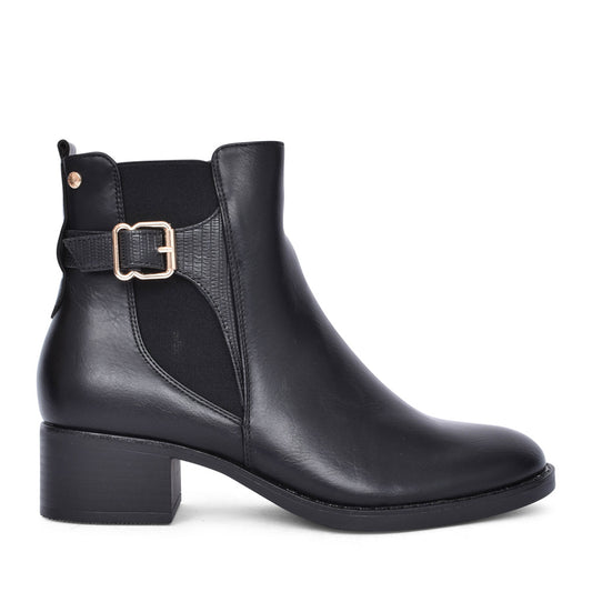 Ladies Ferrara Low Heel Ankle Boot In Black