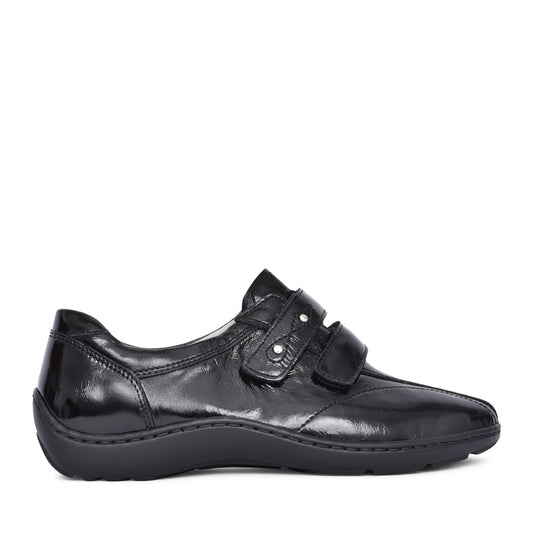 Ladies 496301 Henni Double Velcro Shoe In Blk Patent