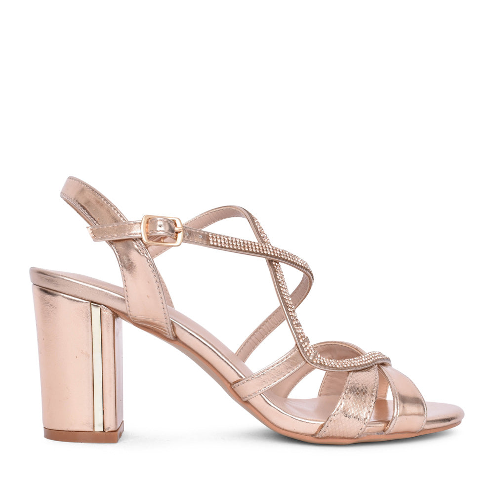 Ladies Old Mills High Heel Sandal In Rose Gold