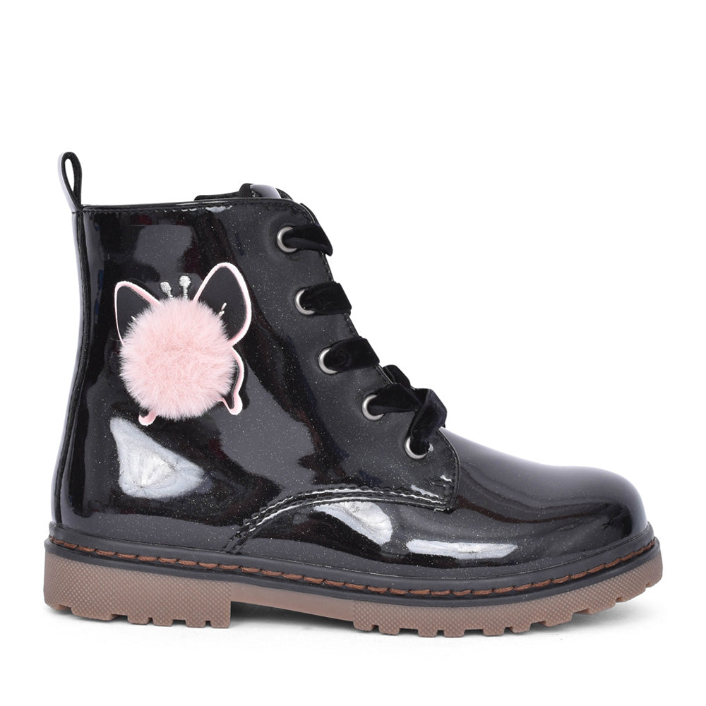 Girls 150659 Laced Ankle Boot In Blk Patent