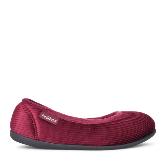 Ladies Ballerina 4025 Corduroy Wide Fit Slipper In Red