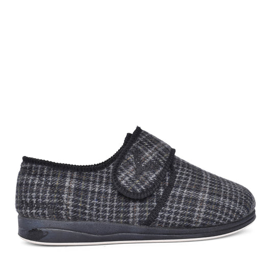 Mens Charles 411s-02 Check Velcro Slipper In Black