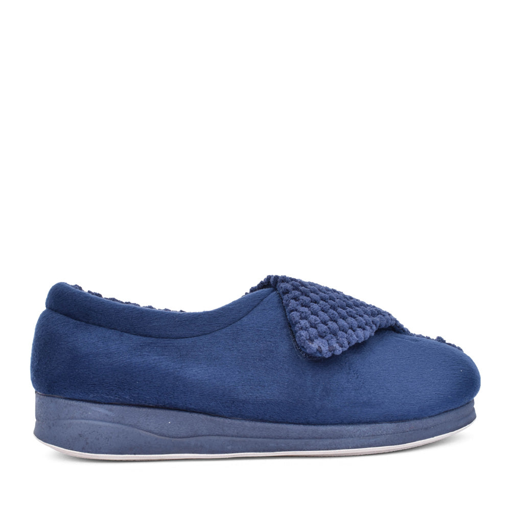 Ladies Hug 424n Wide Fit Popcorn Slipper In Navy