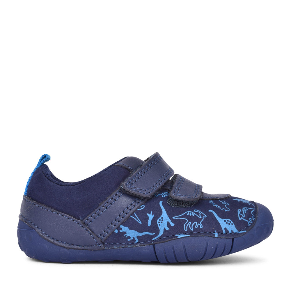 Boys Roar Navy Dino Velcro Shoe In Kids G Fit