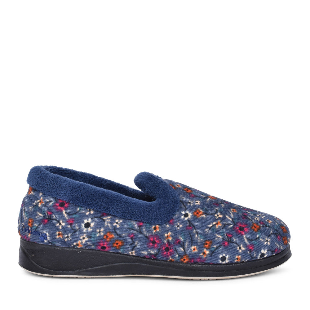 Ladies Repose 406 Wide Fit Floral Slipper In Denim