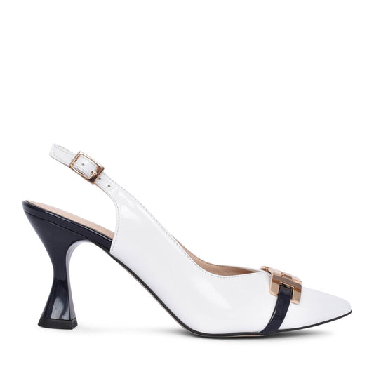 Ladies Z8186 Medium Heel Sling Back Court Shoe In White