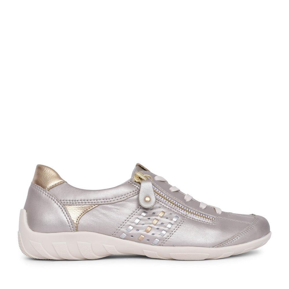 Ladies R3404 Laced Trainer In Champagne