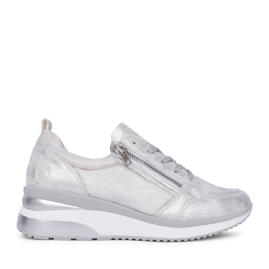 Ladies D2401 Laced Wedge Trainer In Silver