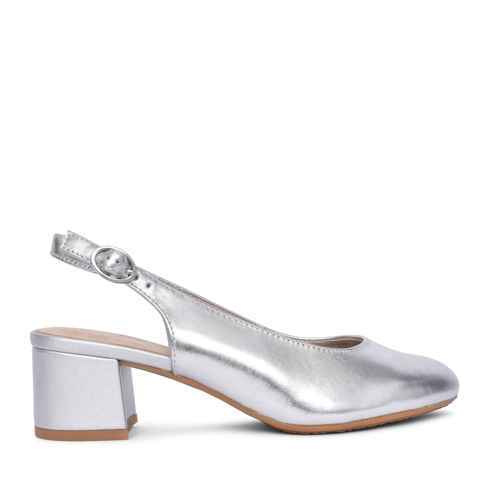 Ladies 8-89500 Sling Back Court Shoe In Silver