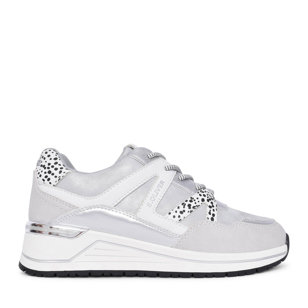 Ladies 5-23626 Laced Trainer In Silver