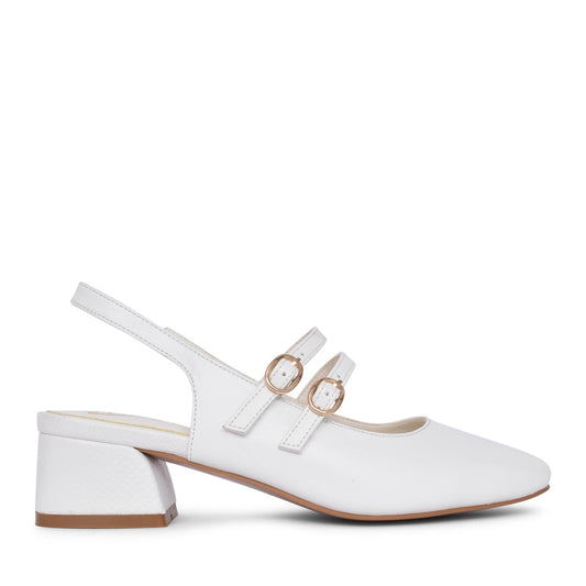 Ladies Trapeze 19 Low Heel Sling Back Shoe In White