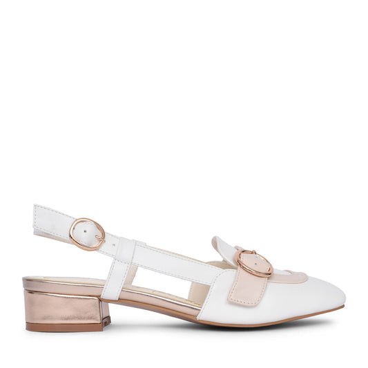 Ladies Trapeze 29 Low Heel Sling Back Shoe In White