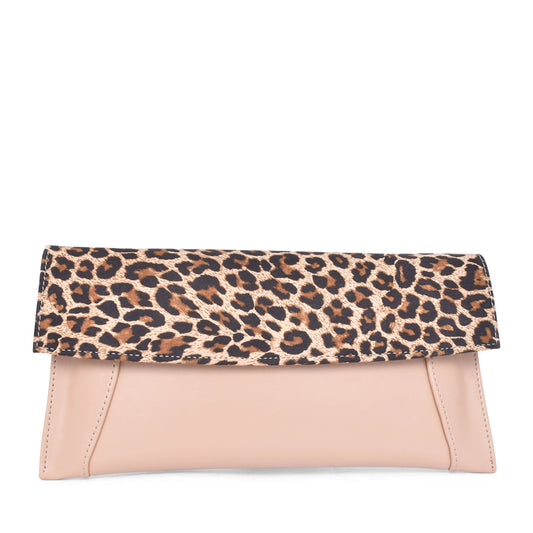 Ladies T1 8343 Leather Clutch Bag In Beige