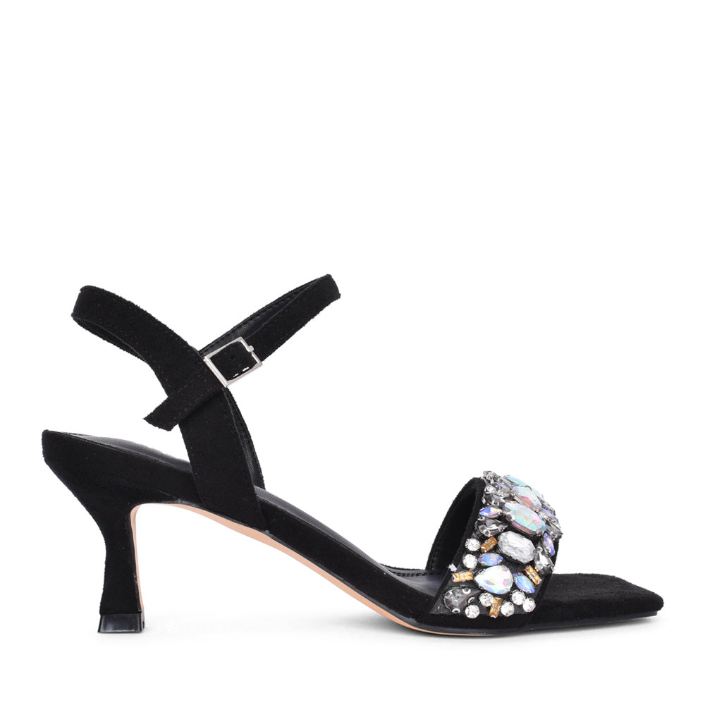 Ladies 35358-1 Medium Heel Sandal In Black