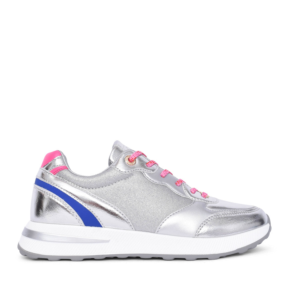 Ladies Barley Laced Trainer In Silver