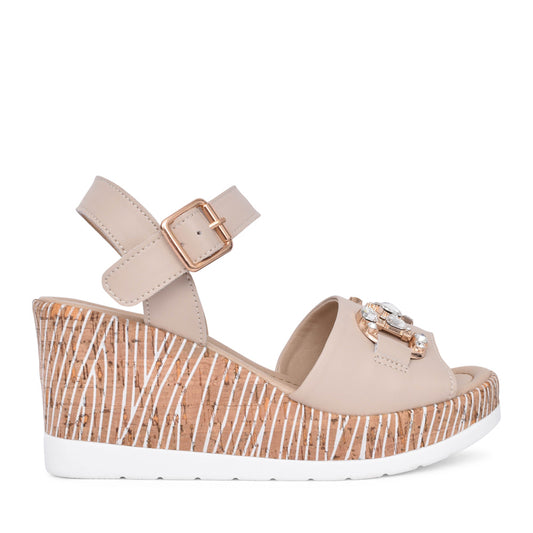 Ladies Yugawa Wedge Sandal In Nude