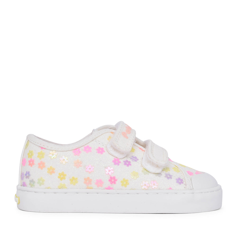 Girls 980600 Canvas Velcro Shoe In White Multi