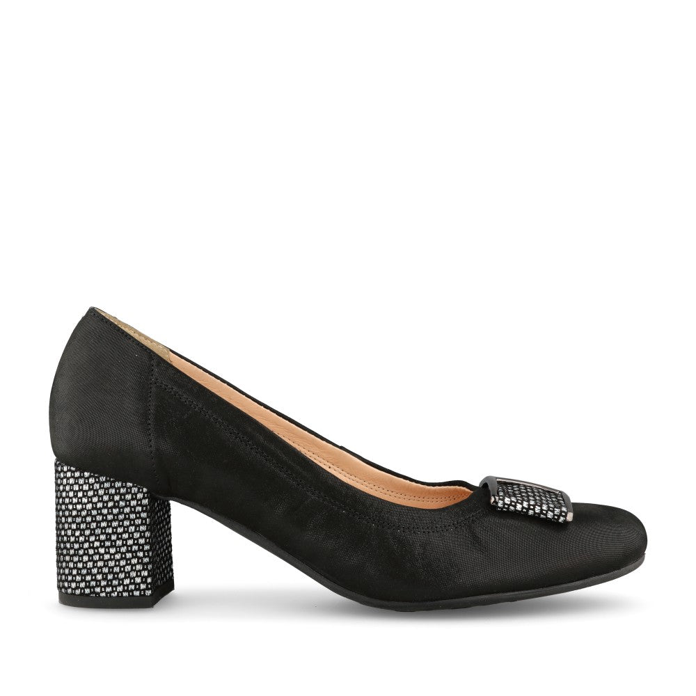 Ladies 5754 G-fit Medium Heel Court Shoe In Black Shimmer