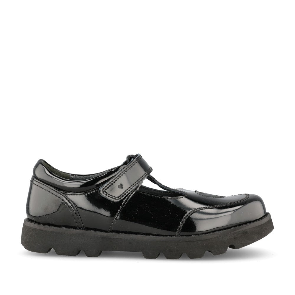 Girls Locket Black Patent T-bar Shoe In Kids F Fit