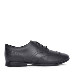 Girls Finja Wing Y Black Leather Laced Shoe In Kids E Fit
