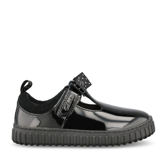 Girls Cove Bow T Black T-bar Shoe In Kids G Fit