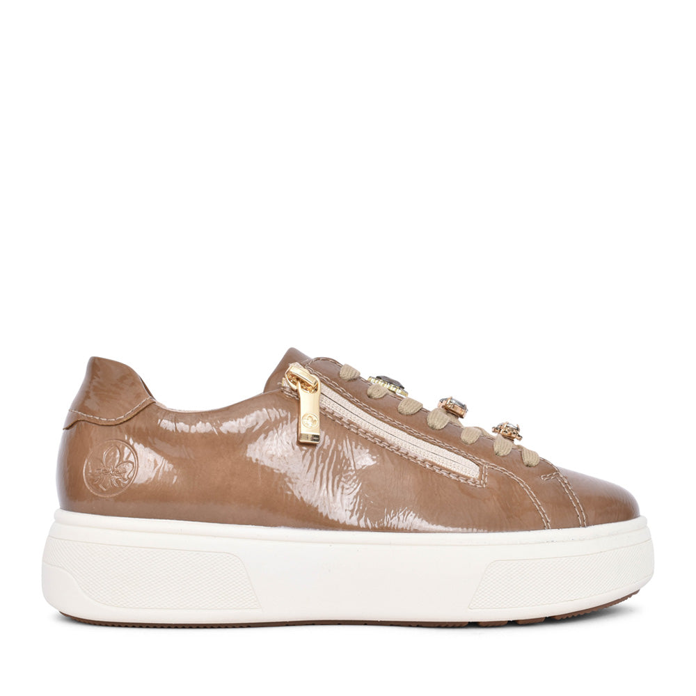 Ladies M7702 Laced Trainer In Beige