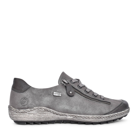 Ladies R1402 Tex Laced Trainer In Light Grey