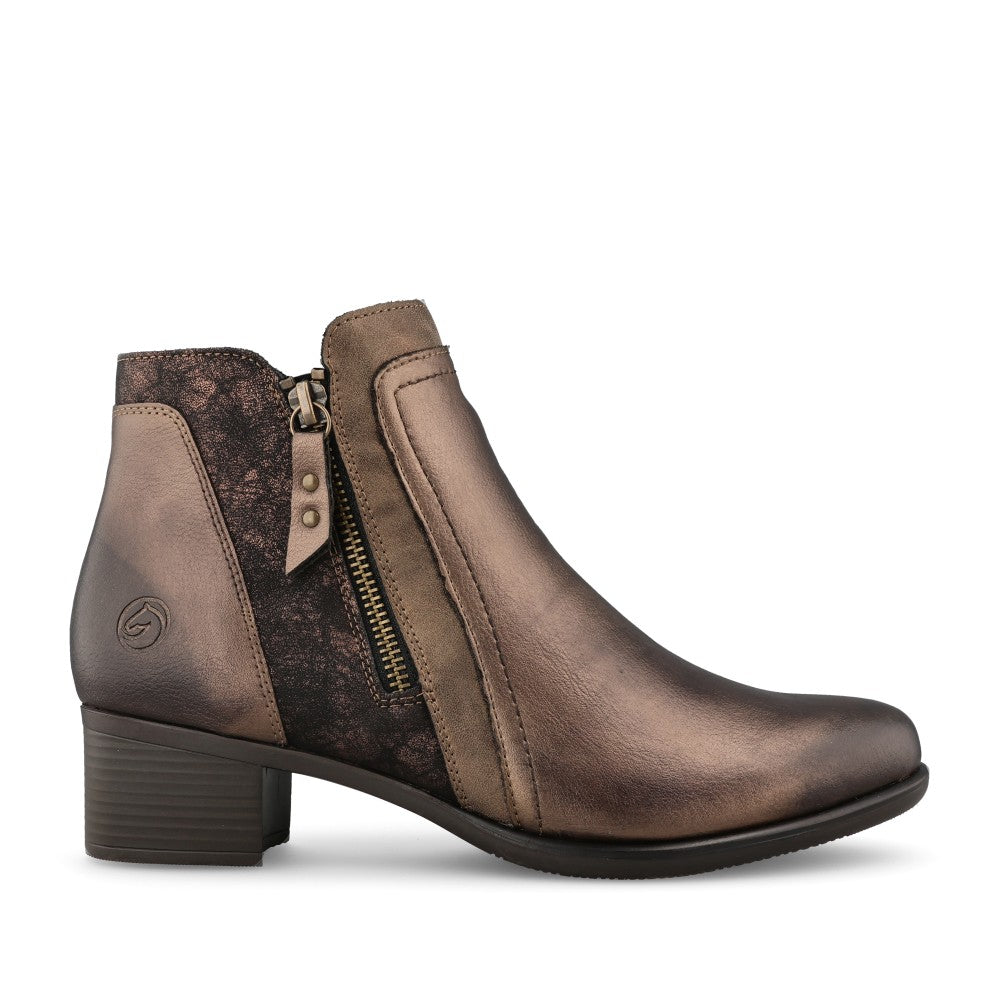 Ladies R5172 Low Heel Ankle Boot In Metallic