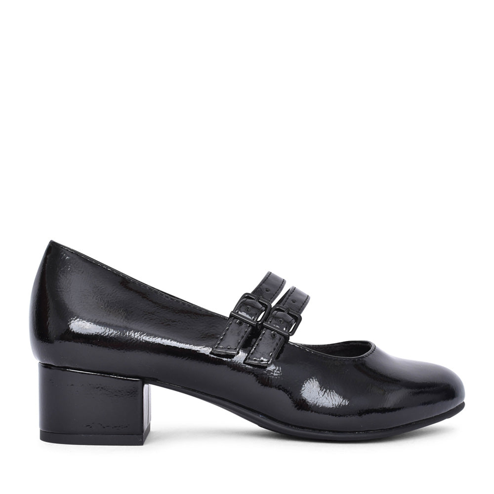 Ladies 8-24366 Low Heel Court Shoe In Blk Patent