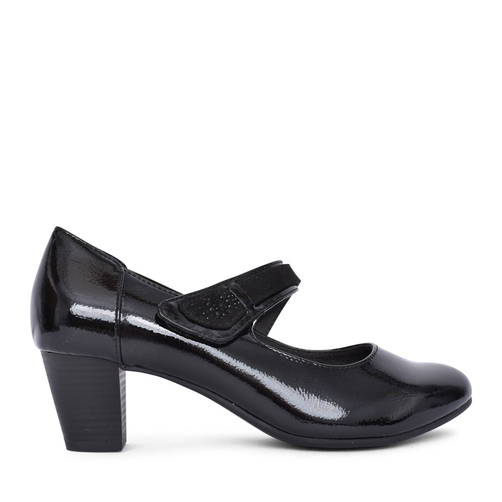 Ladies 8-24465 Low Heel Court Shoe In Blk Patent
