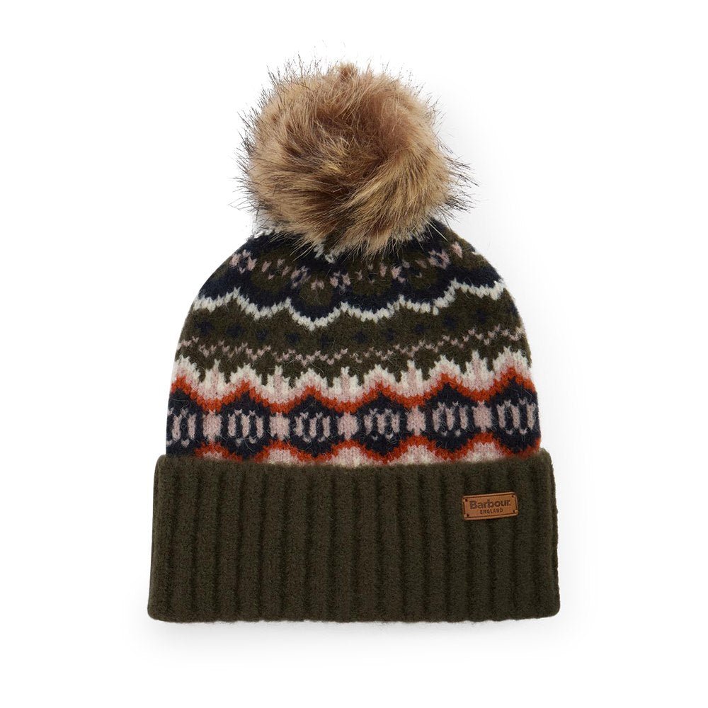 Ladies Helen Fair Isle Beanie Hat In Olive