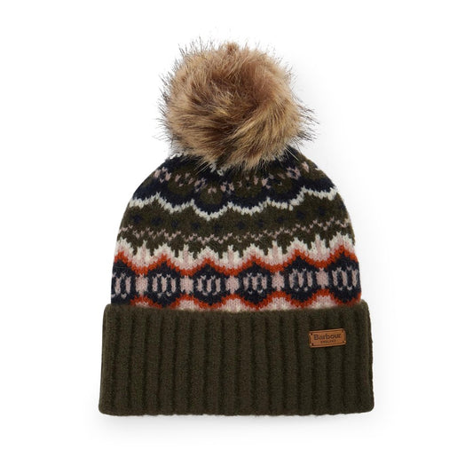 Ladies Helen Fair Isle Beanie Hat In Olive