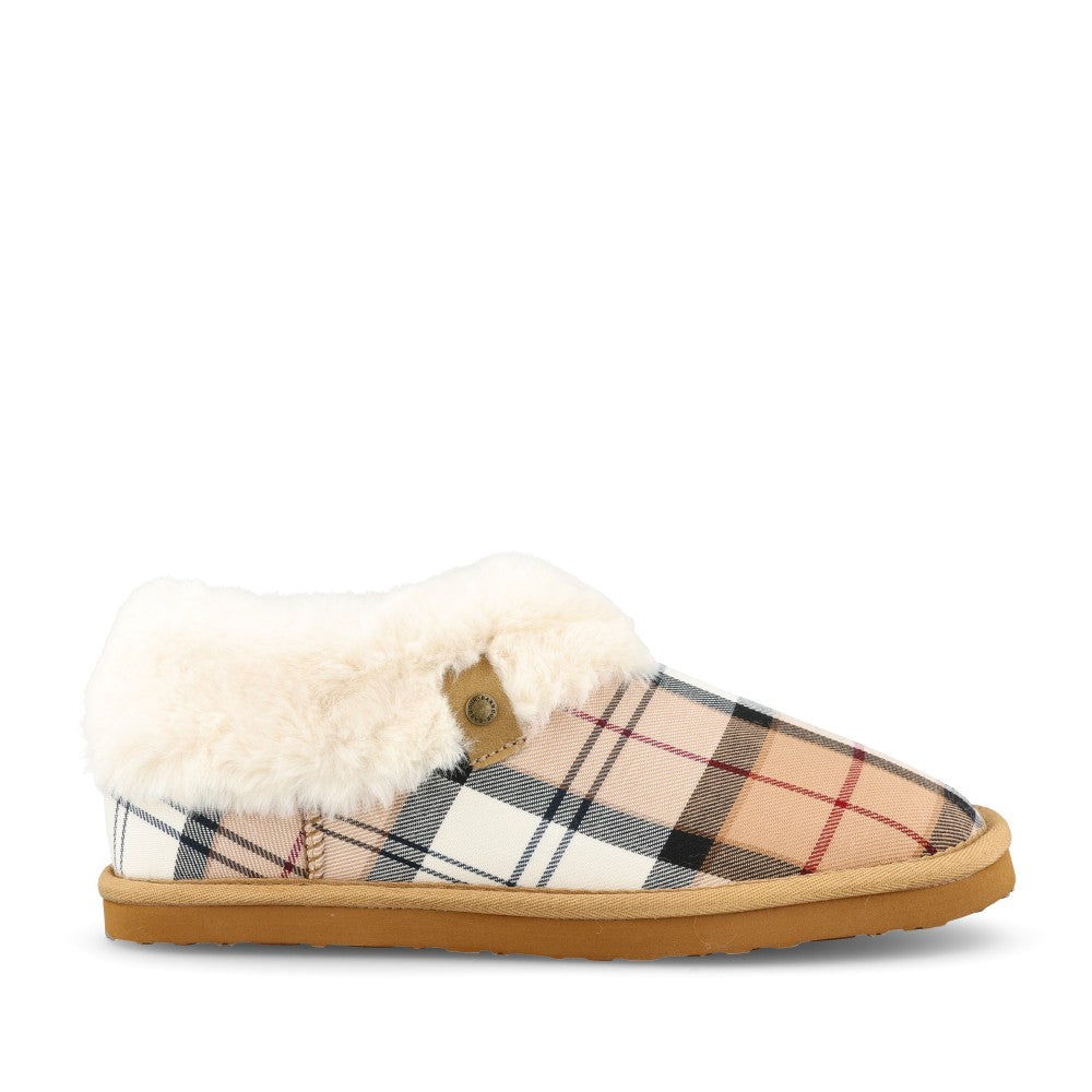 Ladies Eloise Tartan Bootie Slipper In Beige
