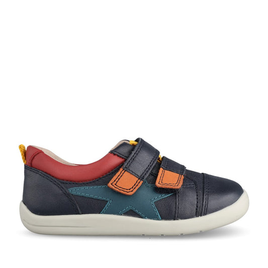 Boys Playhouse Star Navy Leather Velcro Shoe In Kids F Fit