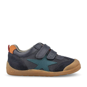 Boys Tickle Star Navy Leather Velcro Shoe In Kids G Fit