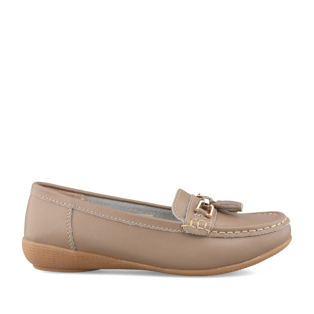 Ladies Nautical Slip-on Shoe In Latte